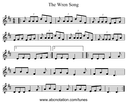The Wren Song - staff notation