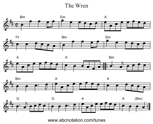 The Wren - staff notation
