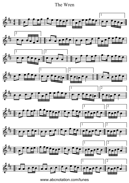 The Wren - staff notation