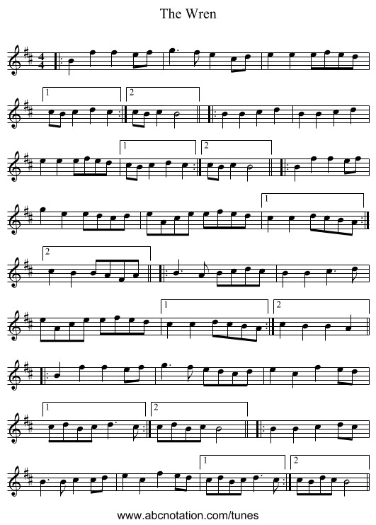 The Wren - staff notation