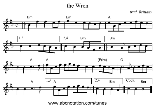 the Wren - staff notation