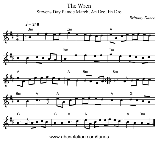 The Wren - staff notation