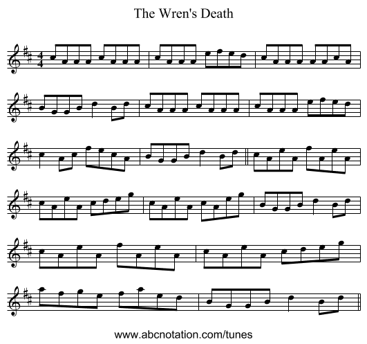The Wren's Death - staff notation