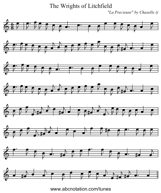 The Wrights of Litchfield - staff notation