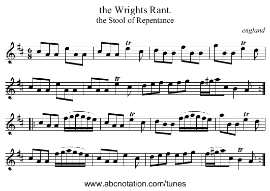 the Wrights Rant. - staff notation
