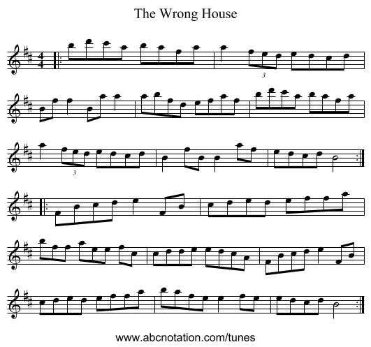 The Wrong House - staff notation