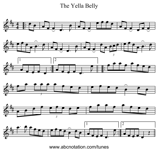 The Yella Belly - staff notation