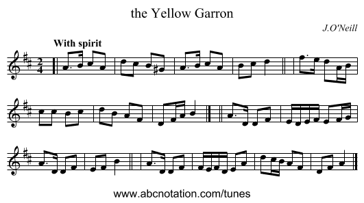 the Yellow Garron - staff notation