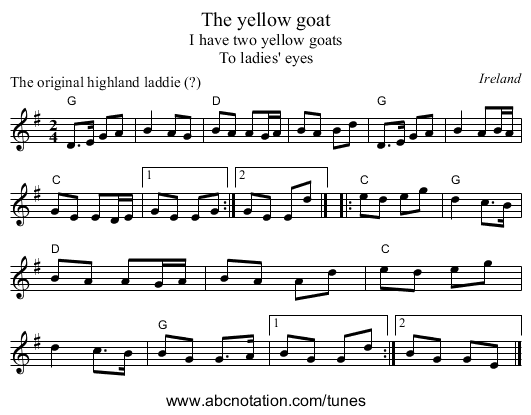 The yellow goat - staff notation