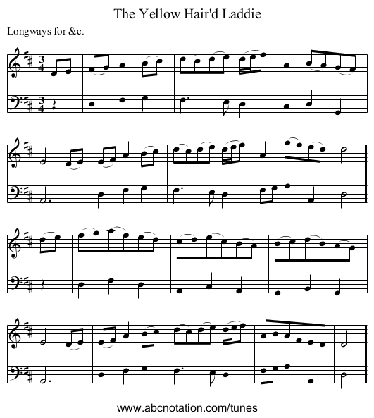 The Yellow Hair'd Laddie - staff notation