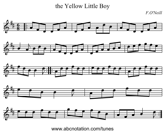 the Yellow Little Boy - staff notation