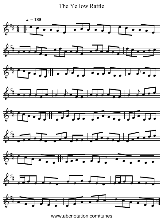The Yellow Rattle - staff notation
