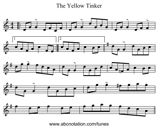 The Yellow Tinker - staff notation