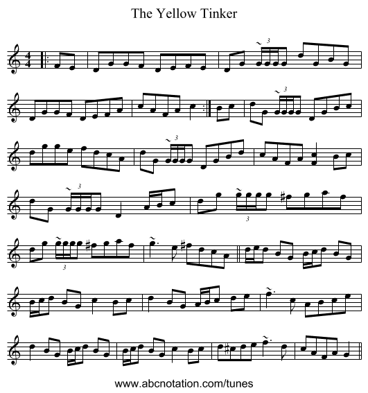 The Yellow Tinker - staff notation