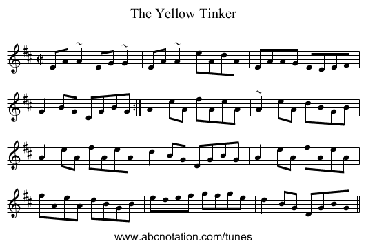 The Yellow Tinker - staff notation