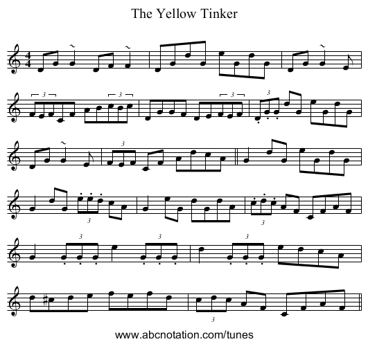 The Yellow Tinker - staff notation