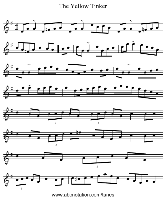 The Yellow Tinker - staff notation