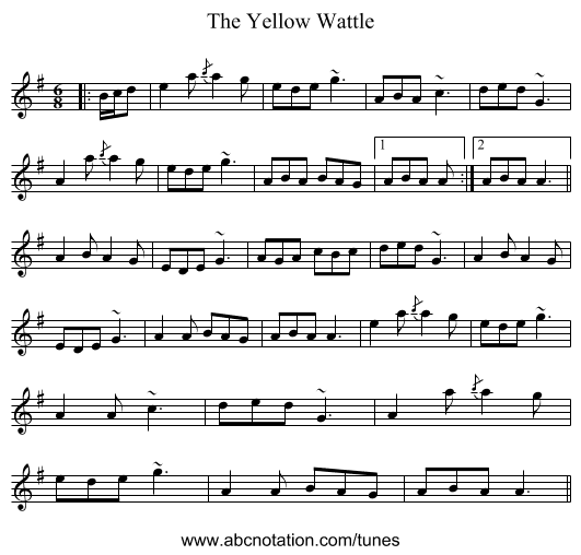 The Yellow Wattle - staff notation