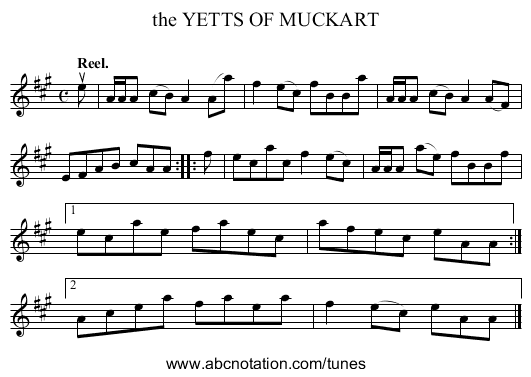 the YETTS OF MUCKART - staff notation
