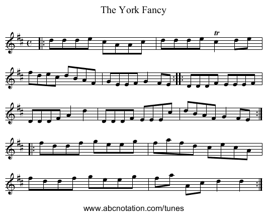The York Fancy - staff notation