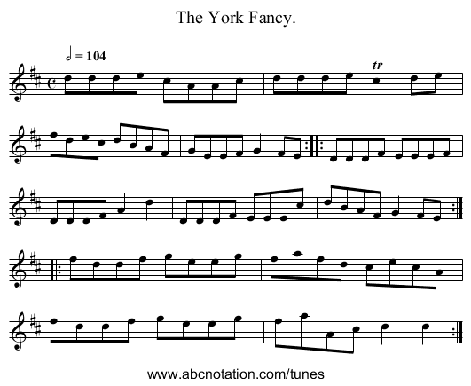 The York Fancy. - staff notation