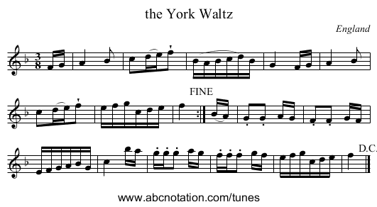 the York Waltz - staff notation