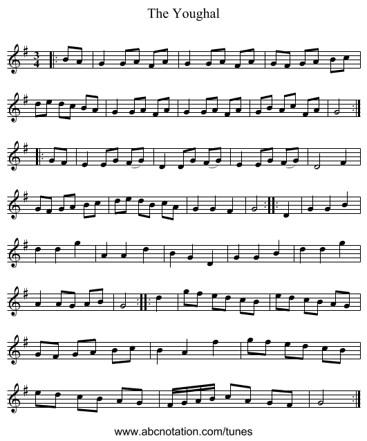 The Youghal - staff notation