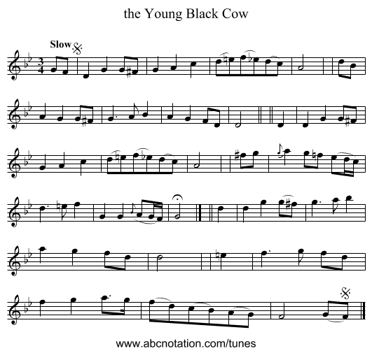 the Young Black Cow - staff notation