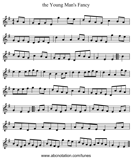 the Young Man's Fancy - staff notation