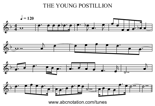 THE YOUNG POSTILLION - staff notation