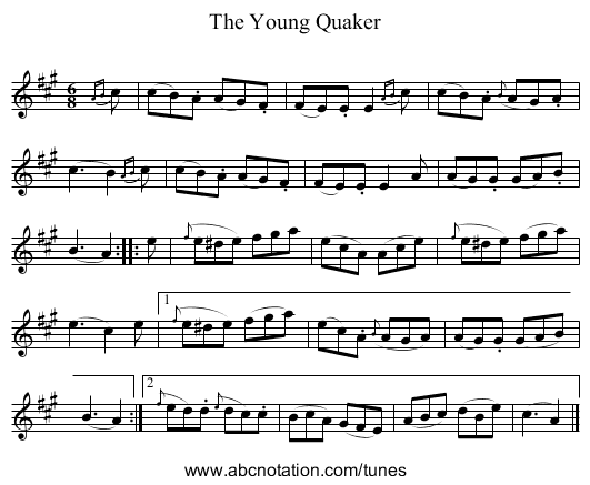 The Young Quaker - staff notation