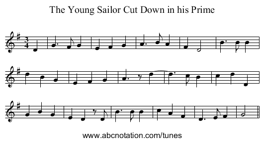 The Young Sailor Cut Down in his Prime - staff notation
