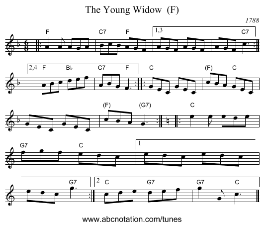 The Young Widow  (F) - staff notation