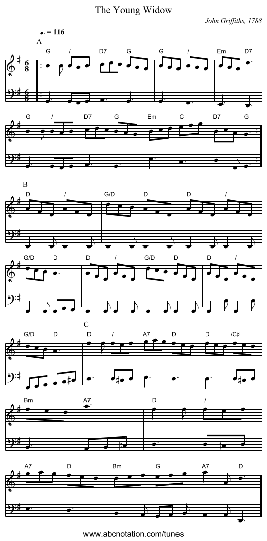 The Young Widow - staff notation