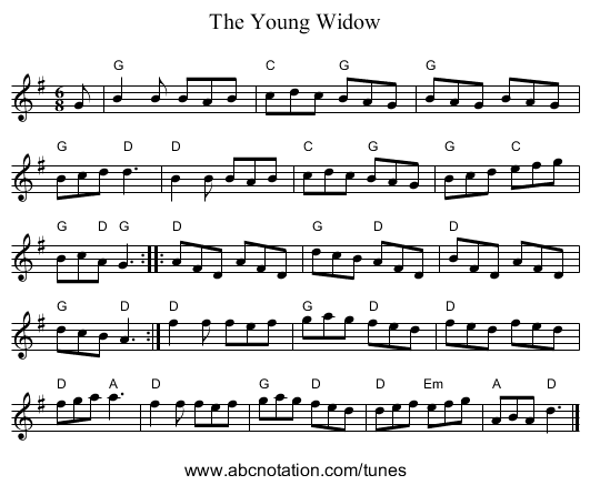 The Young Widow - staff notation