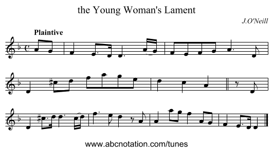 the Young Woman's Lament - staff notation