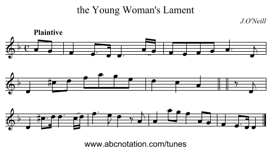 the Young Woman's Lament - staff notation