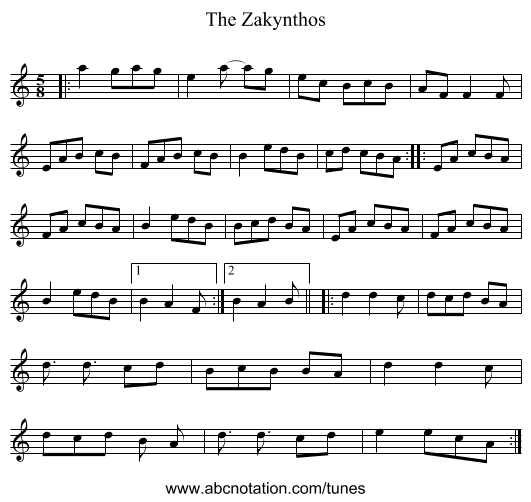 The Zakynthos - staff notation