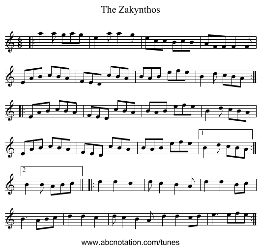 The Zakynthos - staff notation