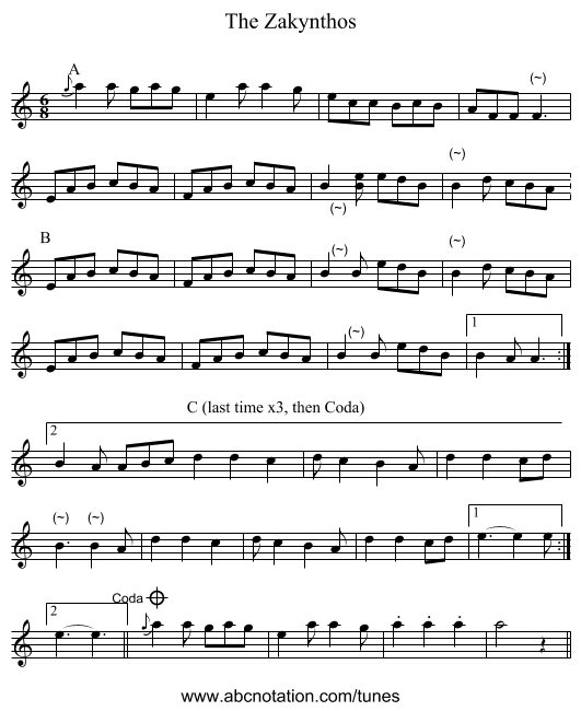 The Zakynthos - staff notation