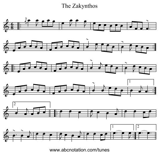 The Zakynthos - staff notation