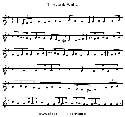 The Zeak Waltz - staff notation