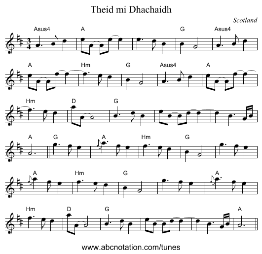 Theid mi Dhachaidh - staff notation