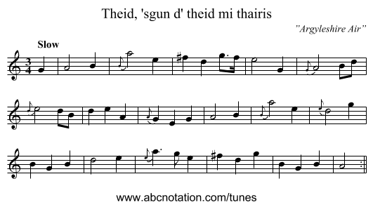 Theid, 'sgun d' theid mi thairis - staff notation