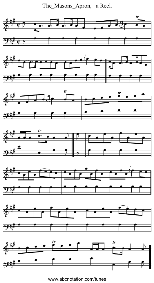 The_Masons_Apron,   a Reel. - staff notation