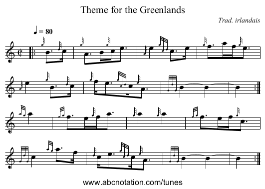 Theme for the Greenlands - staff notation