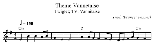 Theme Vannetaise - staff notation