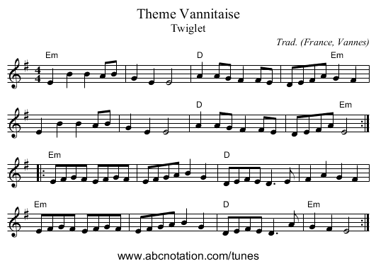 Theme Vannitaise - staff notation
