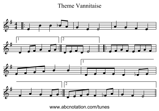 Theme Vannitaise - staff notation