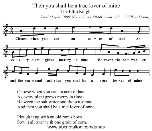 Then you shall be a true lover of mine - staff notation